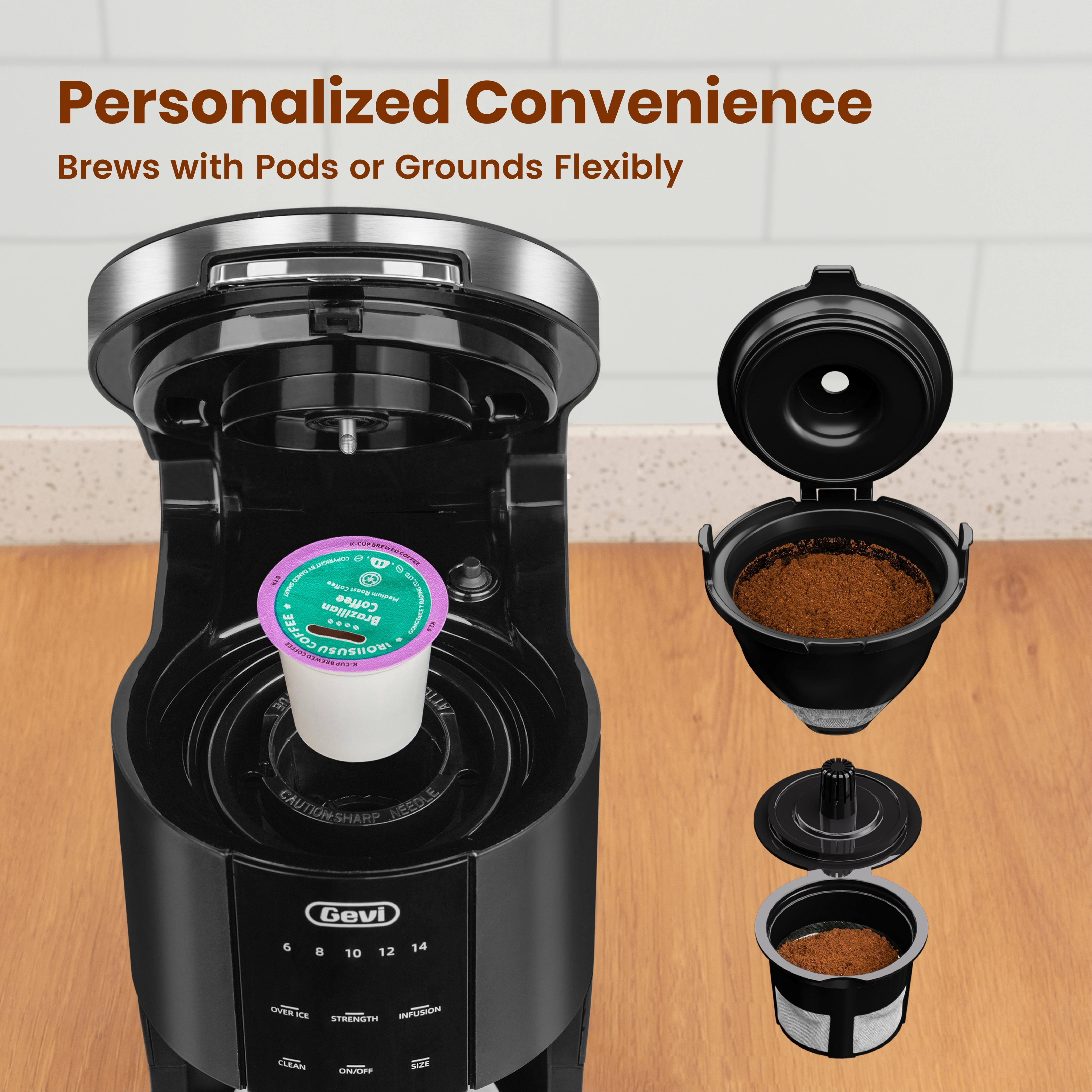Gevi EzPod Compact Single Serve Coffee Maker, Pod Coffee Maker Compatible with Single-Serve Pods and Ground Coffee, 40 oz Reservoir, Portable, Ideal for Office, Camping, 1000W Iced Coffee Maker
