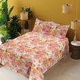 thumbnail image 2 of Ambesonne Floral Fitted & Flat Sheet with Shams 4 Pcs Set, Watercolor Peonies Vintage, Full, Salmon and Fern Green, 2 of 5