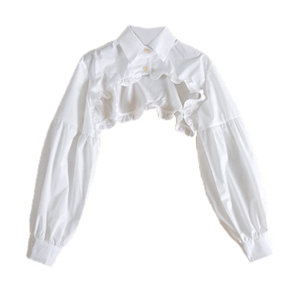 SIEYIO Steampunk Puff Long Sleeve Detachable Dickey Blouse Vintage Lapel False Collar Cutout Cropped Half Shirt Top for Women