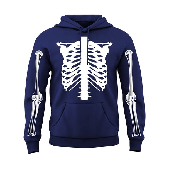 Gothic Skeleton Skeletal Print Hooded Pullover, Unisex Long Sleeve Sweatshirt for Halloween Trick or Treat & Themed Event