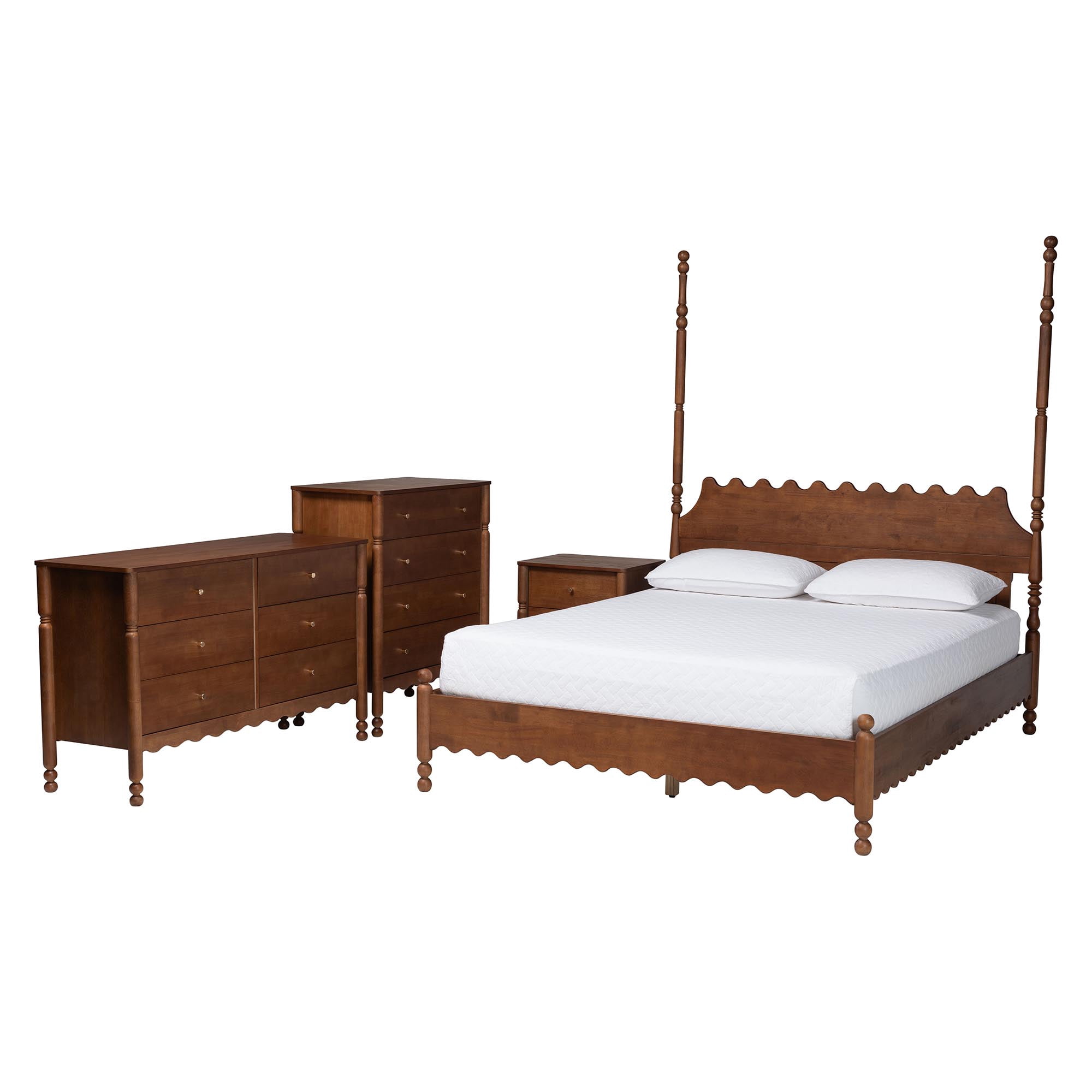 Baxton Studio Hoffman Modern Farmhouse Bedroom Set, King, 4-Piece, Walnut Brown