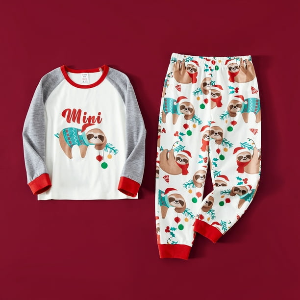 PatPat Christmas Family Matching Sloth Letter Print Raglan sleeve Pajamas Walmart