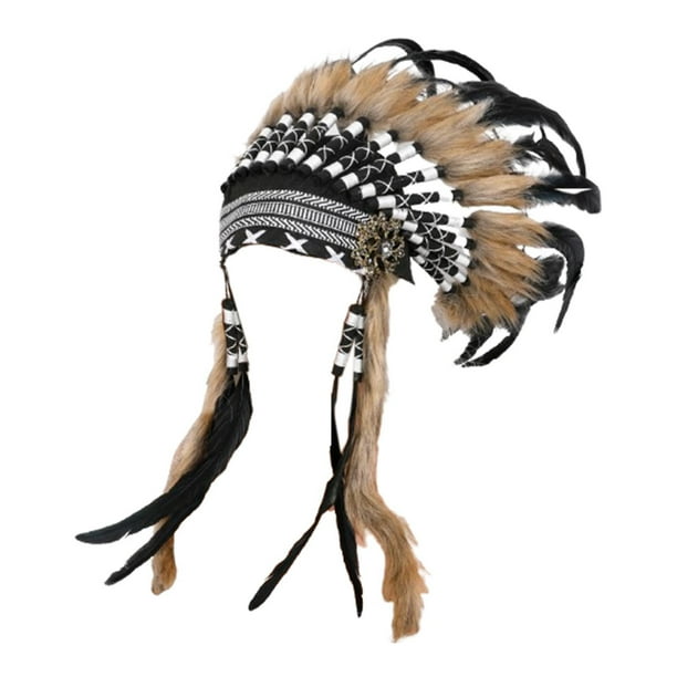 Sombrero de jefe indio americano, de plumas artificiales, diadema para fiesta