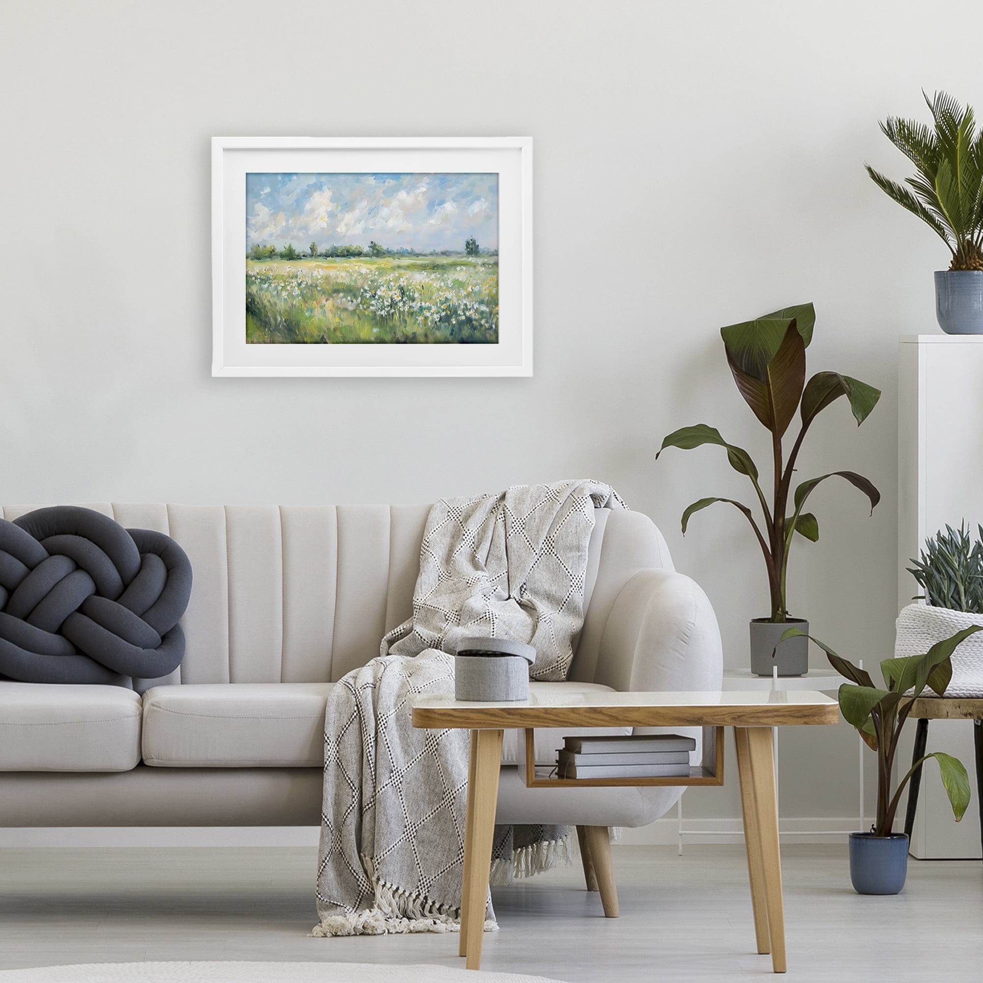 Stupell Industries Daisy Field Landscape Impression White Framed Print Under Glass, design by Creative Studio