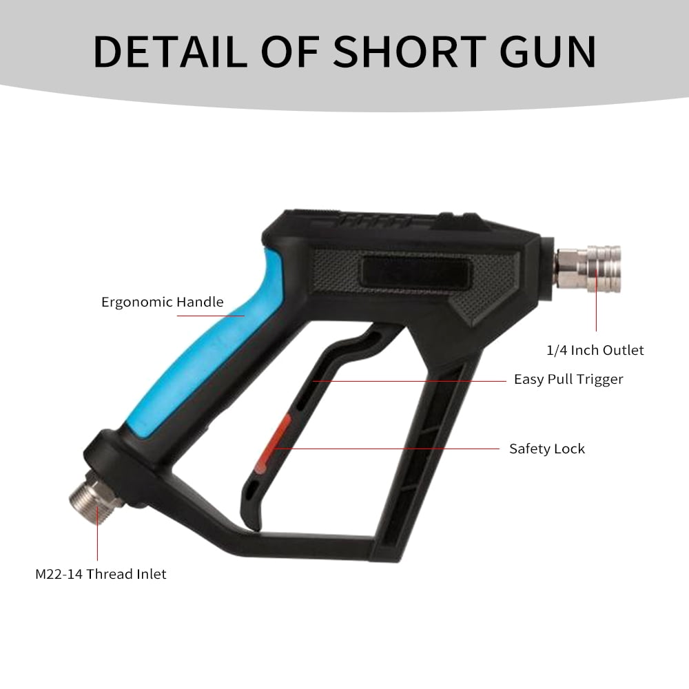Washer High Pressure Washer Gun, Power Washer Short Gun With 1/4 Inch Quick Connector, M22-14mm Male Inlet For Foam Cannon Car Wash