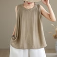 thumbnail image 6 of TKYCMSUAKI Cotton Linen Tank Tops for Women Ruffle Round Neck Sleeveless Shirts Loose Fit Solid Color Blouses Summer Going Out Pullover Tee, 6 of 8