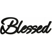 Blessed Word Cutout Unfinished Wooden Words Decorative Sign Wood Letters Wall Sculpture Art Laser Cut Hanging Block Decor for Wreath Front Door Wall Room Hotel Shop Decoration 12 x 3.9 inch