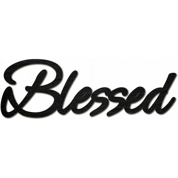 Blessed Word Cutout Unfinished Wooden Words Decorative Sign Wood Letters Wall Sculpture Art Laser Cut Hanging Block Decor for Wreath Front Door Wall Room Hotel Shop Decoration 12 x 3.9 inch