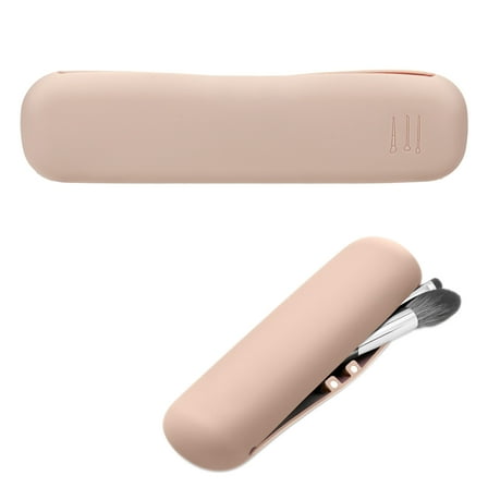 Travel Makeup Brush Holder, Magnetic Anti-fall Out Silicon Portable Cosmetic Face Brushes Holder, Soft and Sleek Makeup Tools Organizer for Travel-Khaki