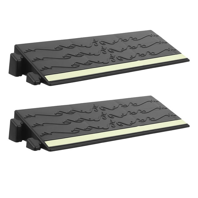 2 Pcs Rampe de Seuil de Porte Rampe de Fauteuil Roulant Rampe d'Entrée avec Bandes Fluorescentes pour Transition Seuil Marche Portes Entrée de Supermarché et Garage Noir