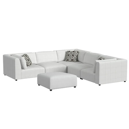 Picket House Furnishings Frida 5PC Modular Set in Olefin Beige with Ottoman