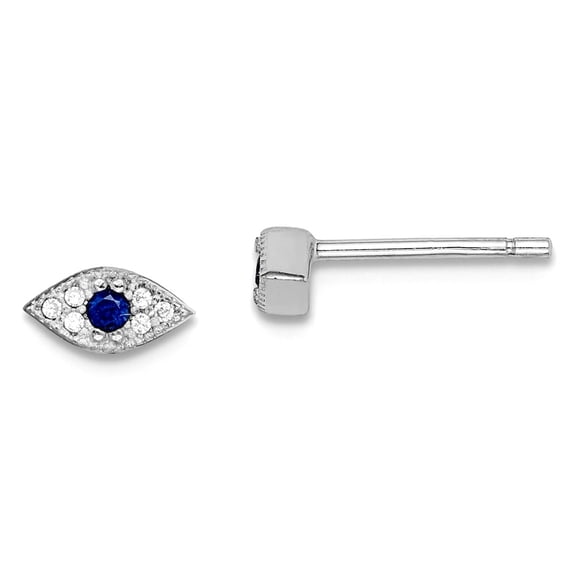 925 Sterling Silver Rhodium Plated Clear and Blue Cubic Zirconia Eye Post Earrings 3.6mm long Stud Earring for Women