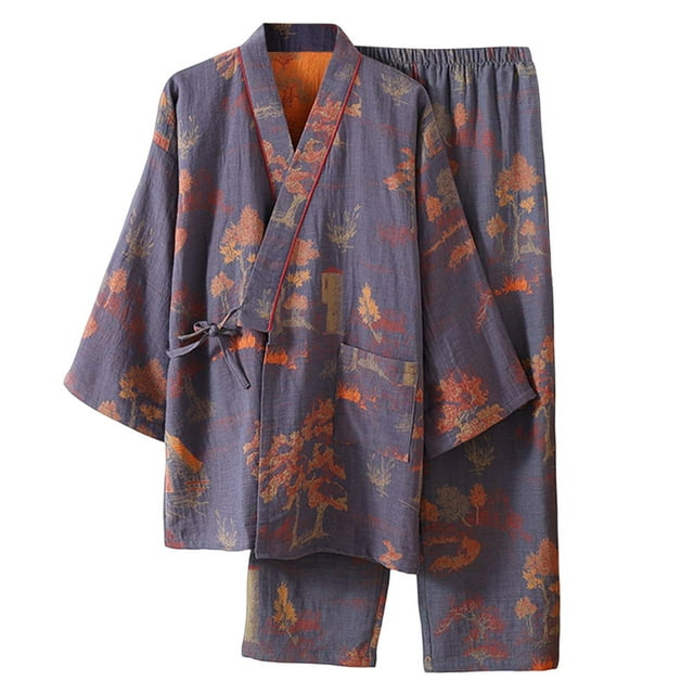 Japanese Kimono Style Men Pajama Set Loose Fit Loungewear Comfortable Home Wear Hanboki Jacquard Design Spring