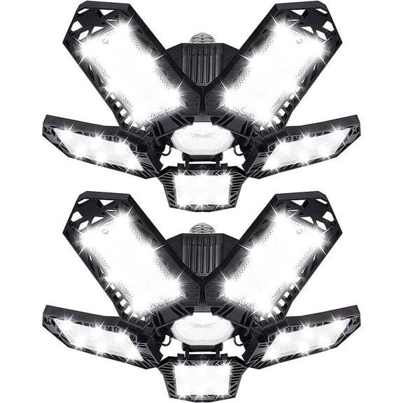 2pcs LED Garage Light Bulbs, 100W 10000LM Super Bright Garage Lighting with 5 Adjustable Panels, E26/E27 Screw-in Deformable Led Garage Ceiling Light Fixture for Warehouse, Corridor, Stadium