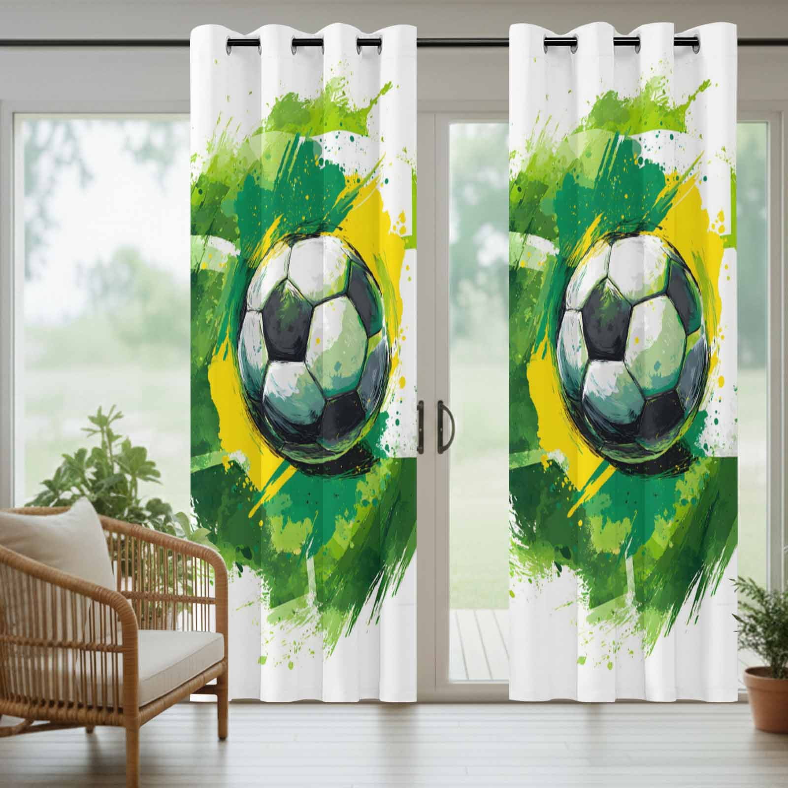 Soccer Sport Outdoor Curtains for Patio, Modern Dynamic Football Match Abstract Green Yellow Waves Sunshade Privacy Drapes Grommet Waterproof Outside Curtains for Porch Balcony 54"x108", 1 Panel