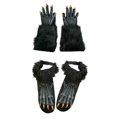 Deluxe Werewolf Monster Gorilla Hairy Hands And Feet Grey Costume Accessory Set
