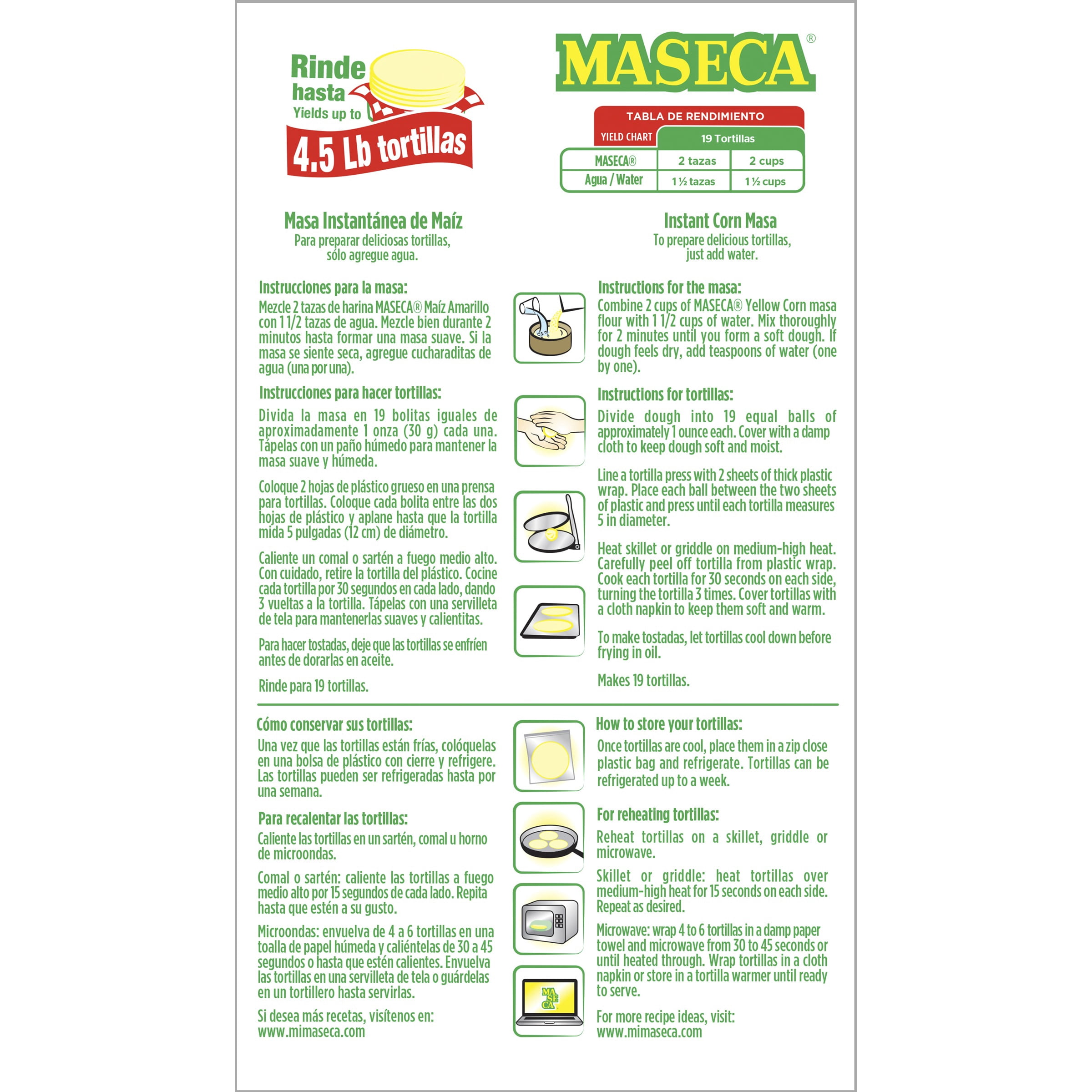 MASECA Yellow Instant Corn Masa Flour 2 Lb Bag
