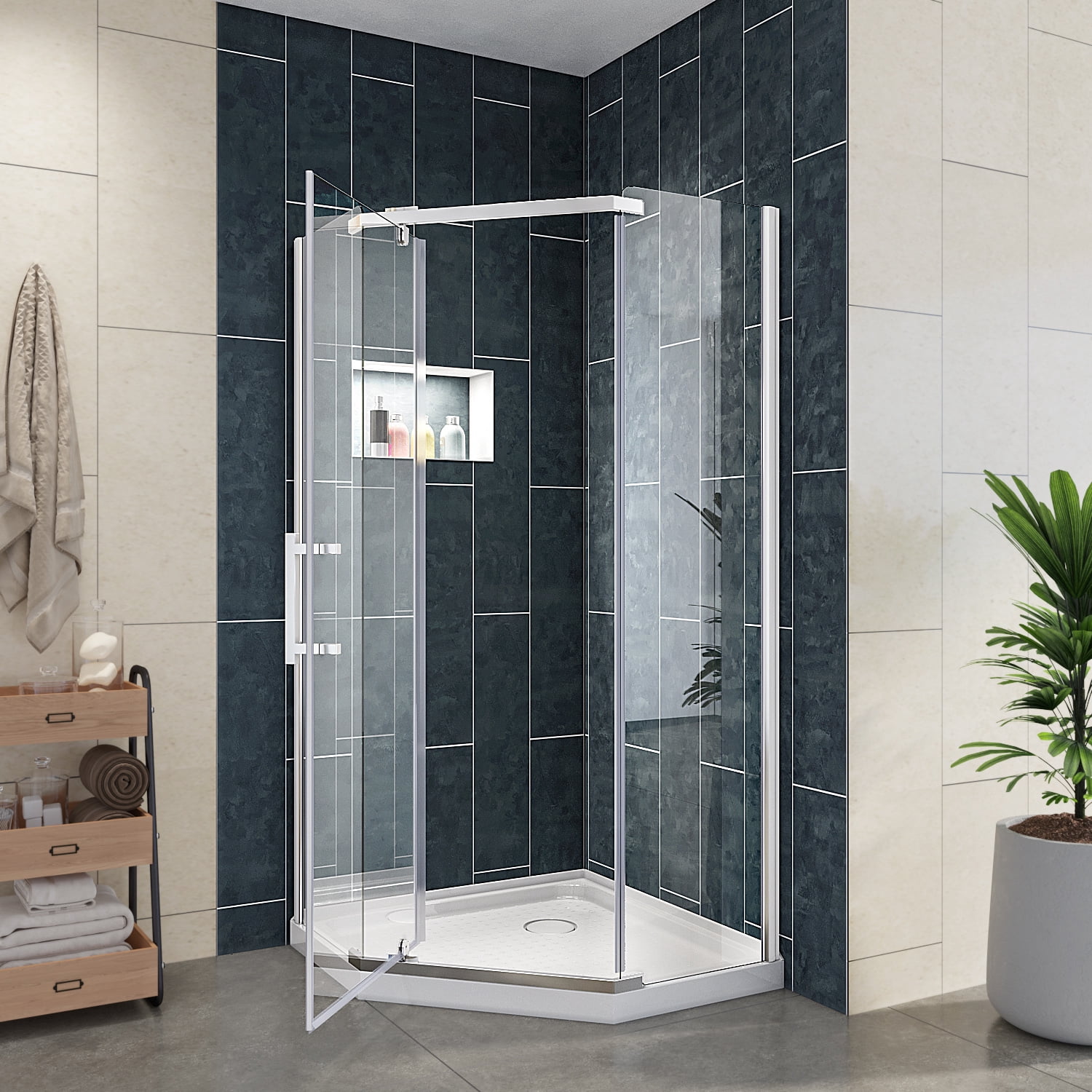Sunny Shower Neo-angle Sliding Shower Enclosures 36 1/2" W x 36 1/2" D x 72" H Corner Frameless Shower Door Not Include Shower Base
