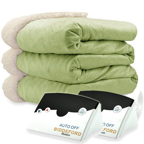 Biddeford Blankets Micromink Sherpa Electric Heated Blanket, Green