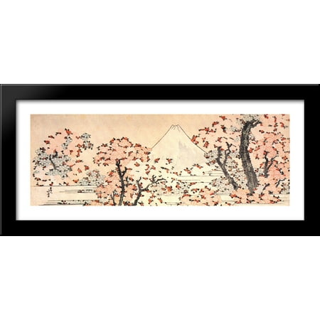 Large Black Cherry Mount Fuji seen throught cherry blossom 40x16 Large Black Wood Framed Print Art by Katsushika Hokusai ()