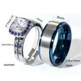 thumbnail image 5 of Matching Rings White Gold Plated Couple Rings Blue CZ Wedding Ring Sets for Him and Her, 5 of 6