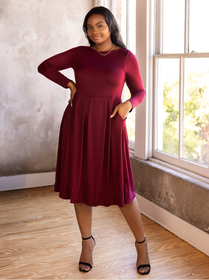 plus size fit and flare midi dress Black/White / 1X
