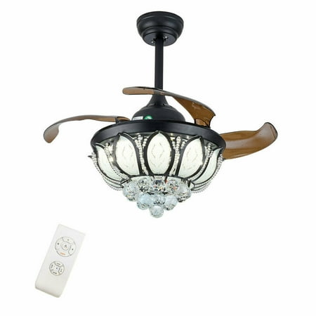 

36 Crystal Chandelier Ceiling Fan LED Light Fandelier 3 Color w/Remote