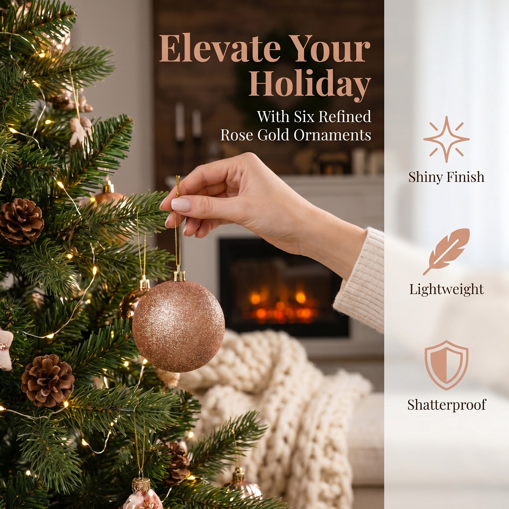 Unique Bargains 6Pcs Painted Electroplated Balls Shatterproof Ornaments Rose Gold 2.4"