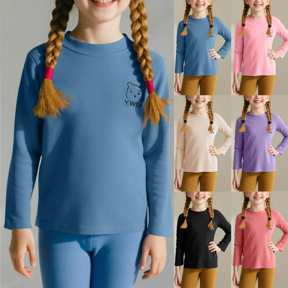 Bnwani Long Sleeve Toddler Shirts Girls Crew Neck Warm Solid Tops 24 Months
