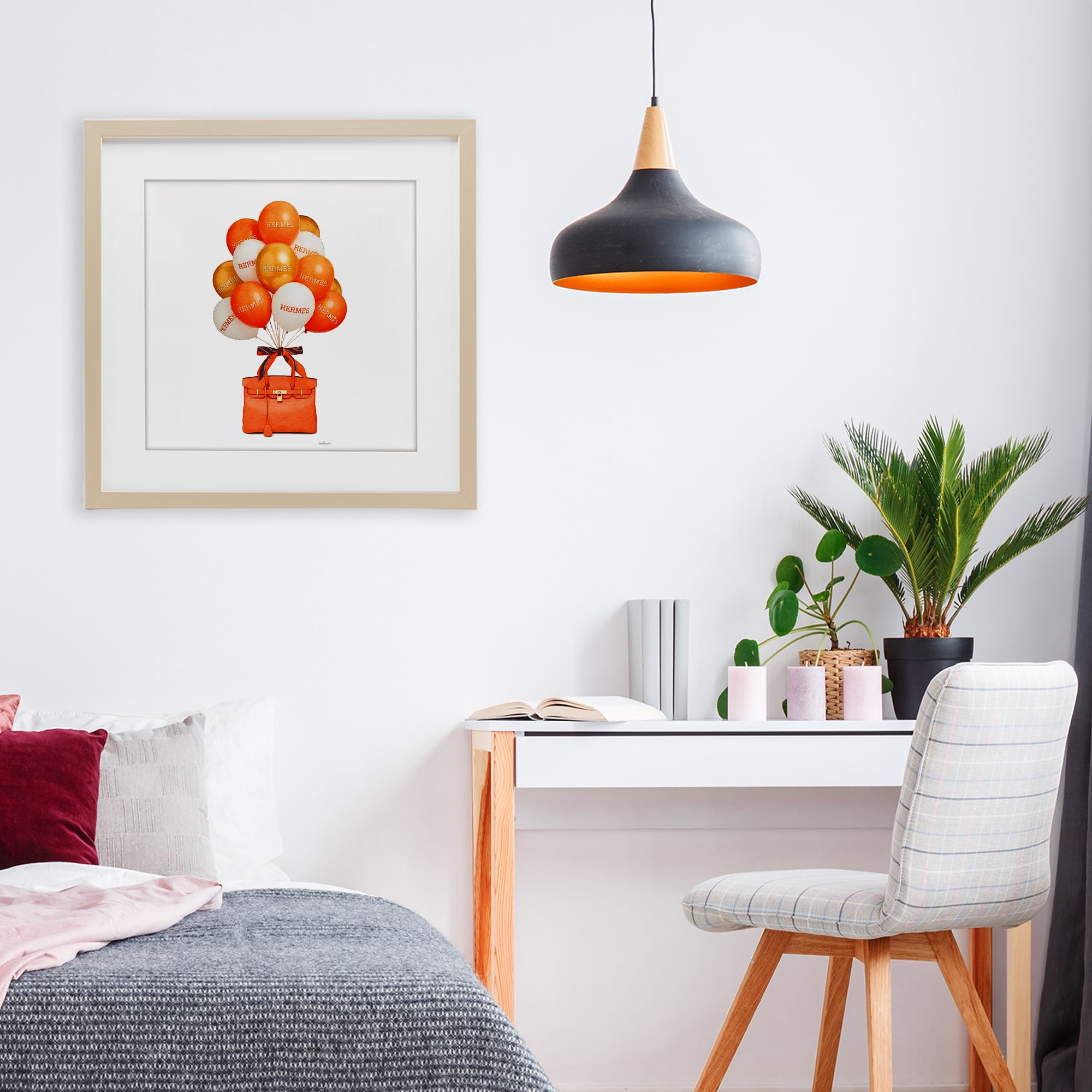 Stupell Industries Orange Handbag & Balloons Birch Framed Print Under Glass, design by Amanda Greenwood