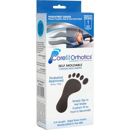 COREFIT Podiatrist Grade Orthotics - Simply Dip in Hot Water. Custom Fit in Seconds. Instant Plantar Fasciitis, Arch, Heel & Back Pain Relief 100% Guaranteed! Rigid 3/4 Length -  Men