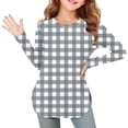thumbnail image 2 of GigrtiJin Girl Children Lightweight Casual Blouse Plaid Printed Crew Neck Long Sleeve Slit Tops Trendy Cozy Shirt 3-12 Years, 2 of 6