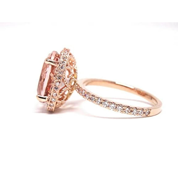 HeartsAndYou 4ct Natural Peach Morganite Filigree Halo Engagement Ring 14k SOLID Rose Gold