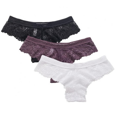 

Female Thongs Women Briefs Low-Rise Panties Lace Hollow out Thong Seamless Underpants 3pcs