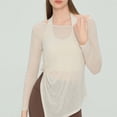 thumbnail image 4 of Qzwdhjm Mesh Swimsuit Coverup for Women Sheer Boat Neck Beach Cover Up Shirts Long Sleeve Asymmetrical Hem Bathing Suits Coverups for Summer Vacation, 4 of 8
