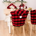 thumbnail image 1 of Decoración navideña para el hogar: Fundas para sillas rojas y a cuadros con pompones blancos., 1 of 7