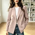 thumbnail image 2 of Zynoxe Blazer Jacket for Women Trendy Lapel Double Breasted Open Front Suit Jacket Fall Loose Versatile Business Casual Office Plus Size Jackets with Pockets Khaki S, 2 of 5