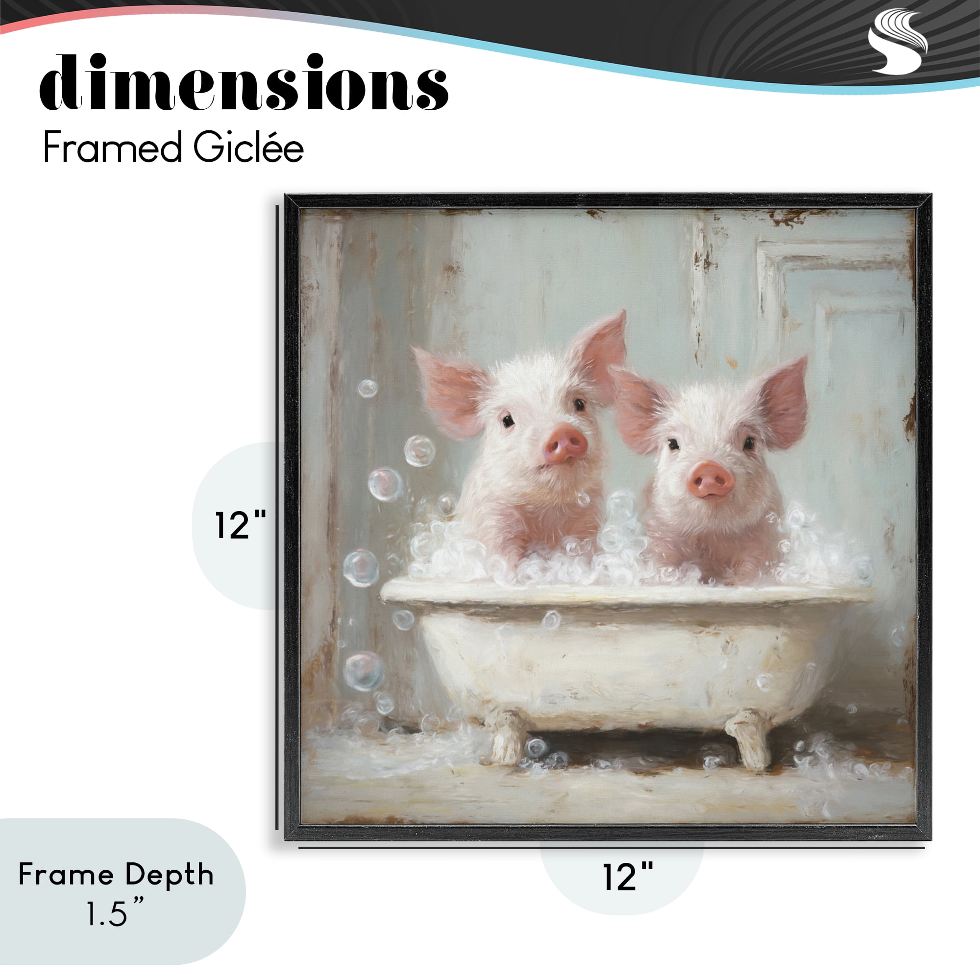 Stupell Industries Piglet Bubble Bath Black Framed Giclee Art, design by Tina LeCour