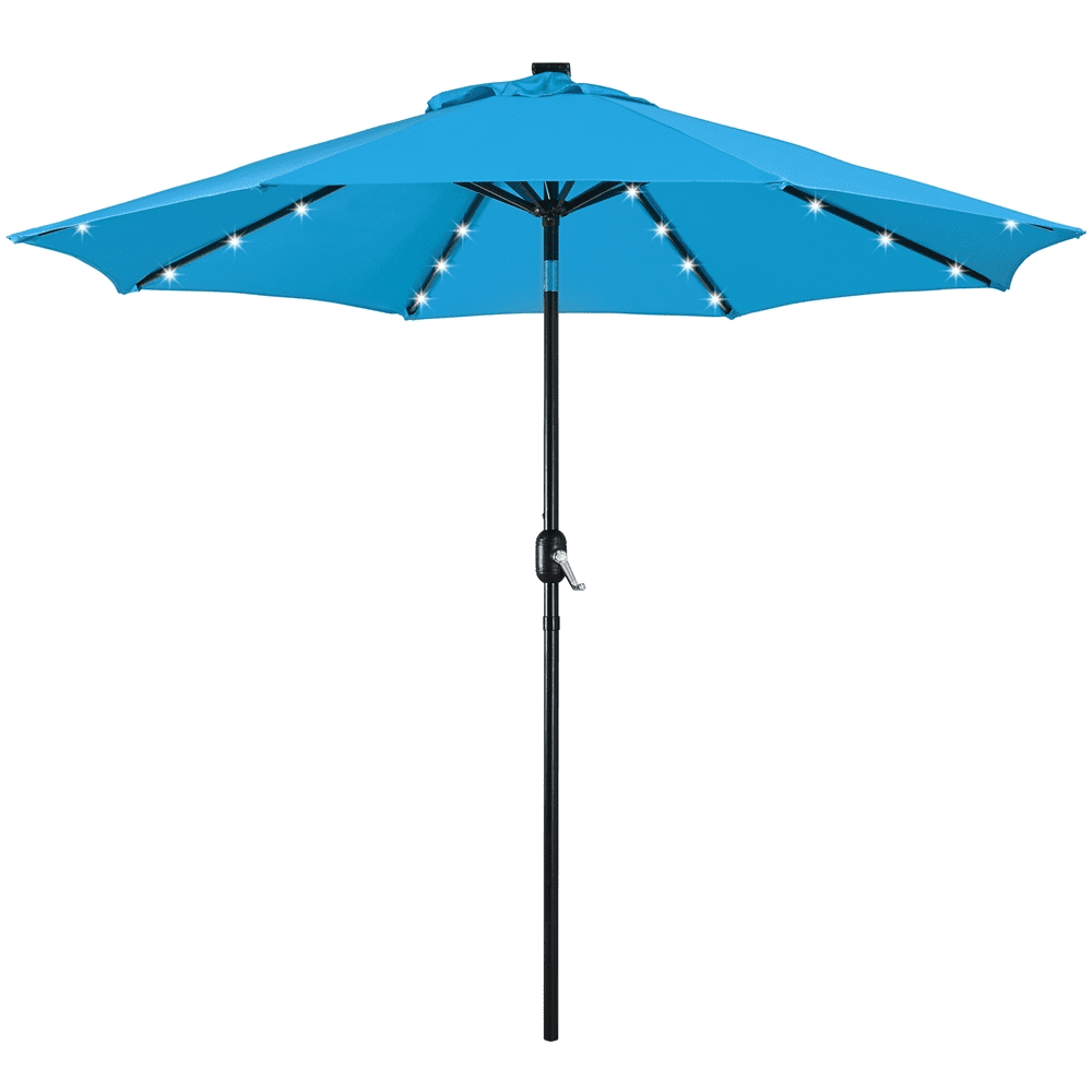 Alden Design 9ft Standard Patio Umbrella with LED Lights, Sky Blue