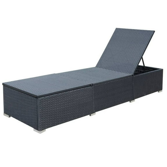 Benjara Nino Adjustable Outdoor Sun Lounger Chaise, Blue Cushion, Black Rattan