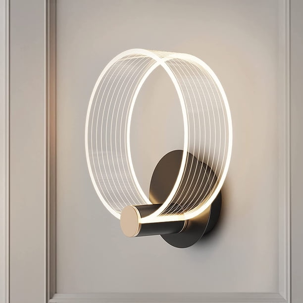 Luces de pared LED, apliques de pared decorativos acrílicos de 10 W, lámparas de pared redondas modernas, temperatura de 3 colores ajustable para sala de estar, dormitorio, camino, pasillo, escaleras JAMW Sencillez