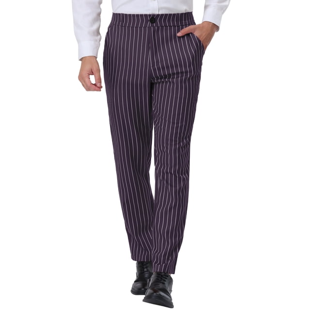 INSPIRE CHIC Pantalon pour Homme Rayures Fermeture Éclair Poches avant Pantalon Habillé 38 Violet Blanc