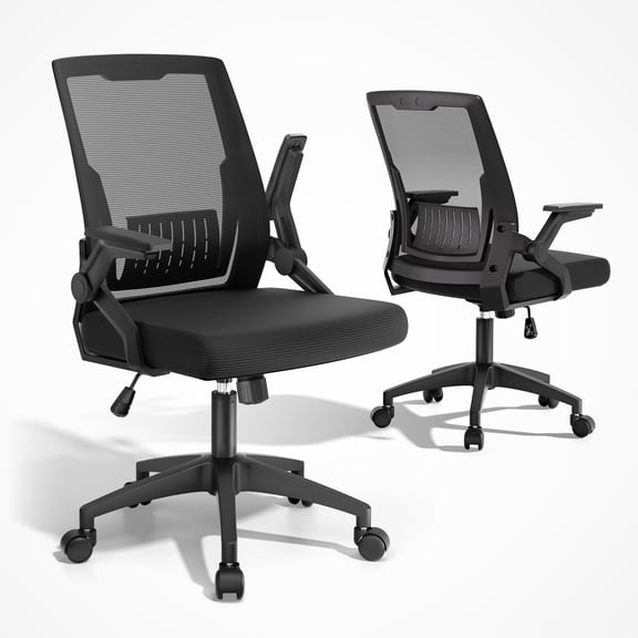 Mid Back Mesh Office Chair with Flip-Up & Sliding Armrests, Black