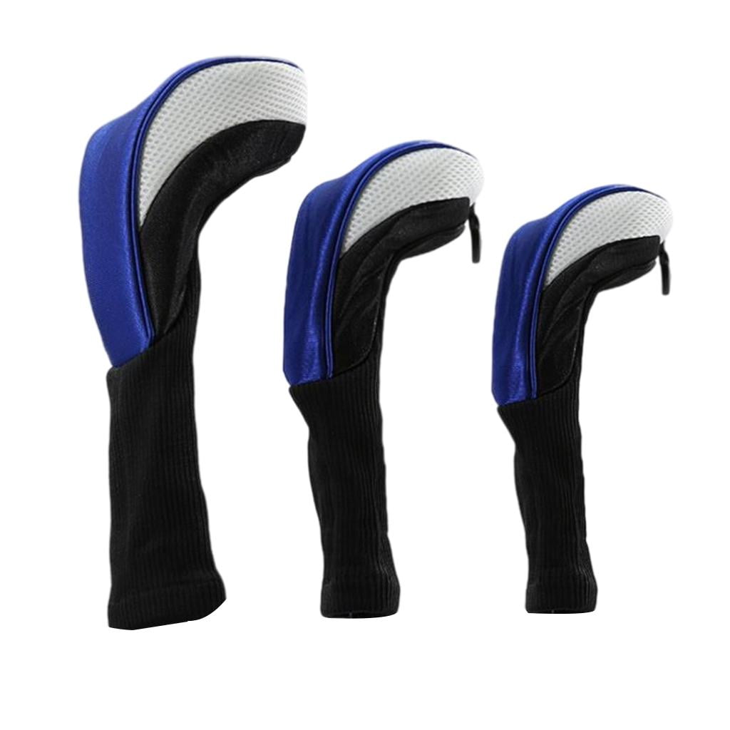 3Pcs Fashion Golf Strips PU 5 Golf Driver Headcover Fairway Hybrid Golf Clubs - Blue White