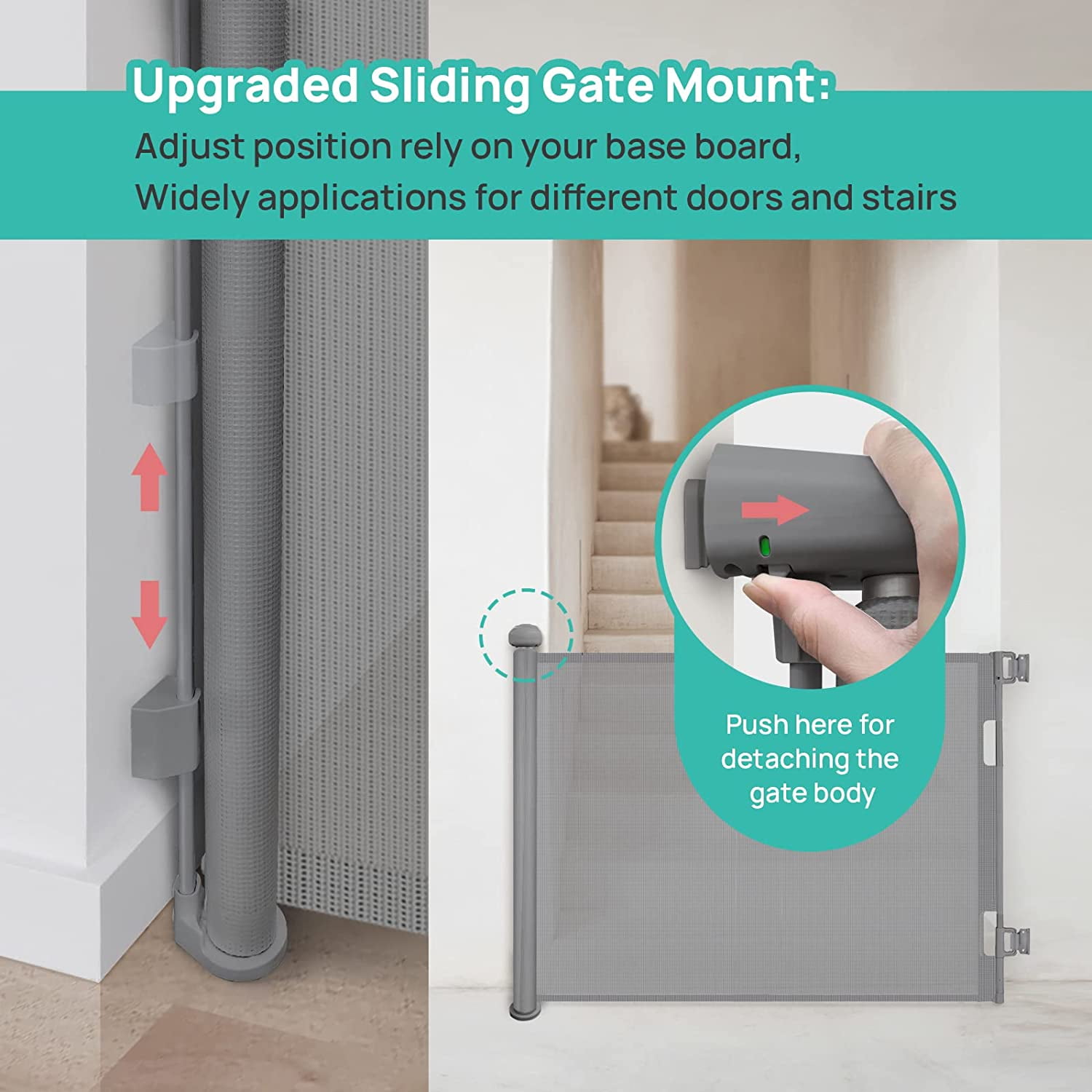 Retractable Baby Gate, HDJ 42in Extra Tall Baby Safety Gate, 71" Wide Baby Gate Dog Gate for Stair, Doorway,Metal Auto-Lock,Gray