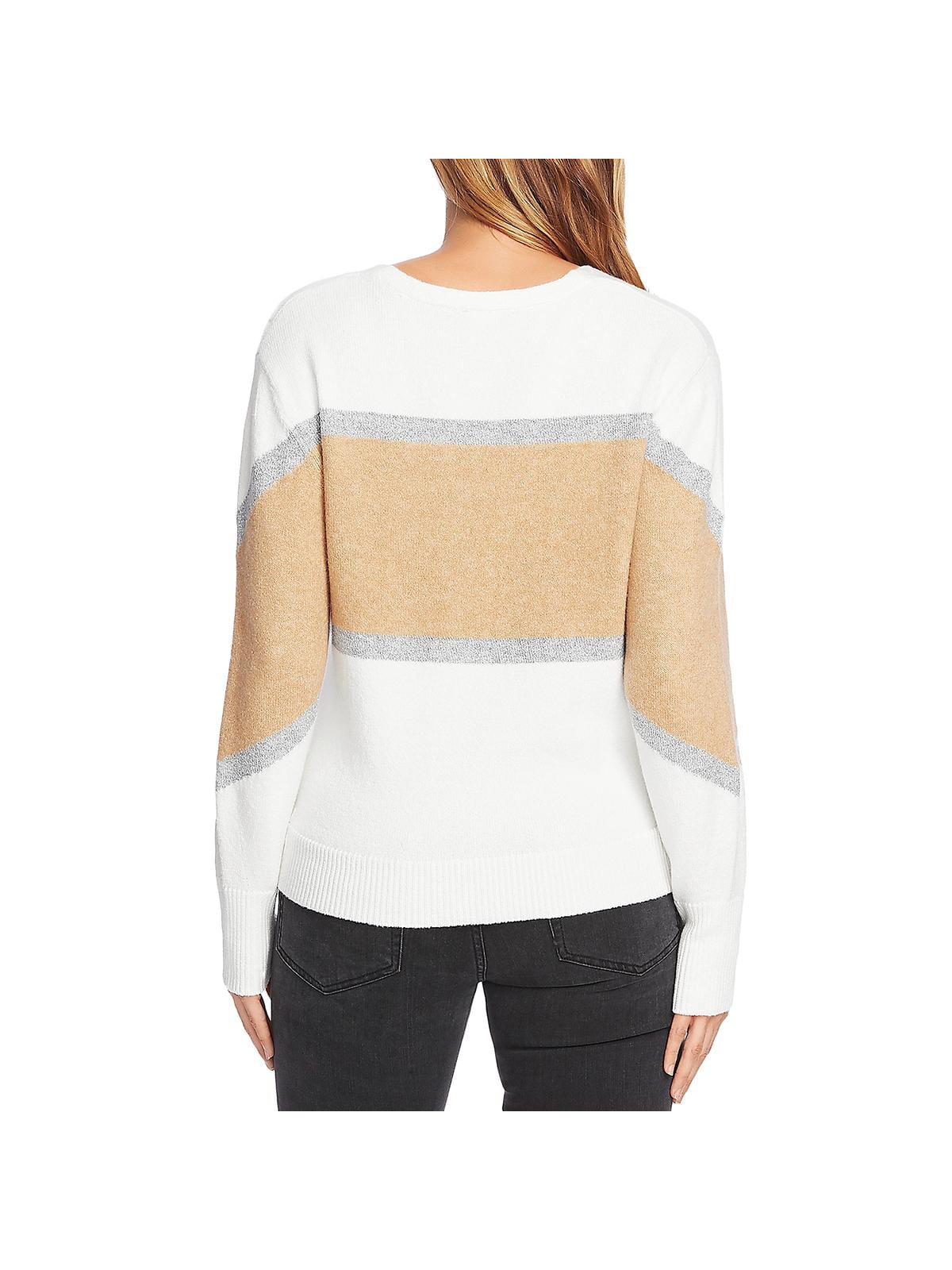 Vince Camuto Womens White V-Neck Colorblock Sweater Shirt M BHFO 8168