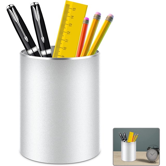 Portalápices plateado JM mesa redonda de almacenamiento de metal de aluminio base de silicona antideslizante MX-0137347FYD