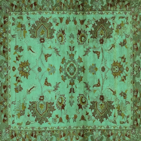 Ahgly Company Indoor Square Abstract Turquoise Blue Modern Area Rugs, 7' Square