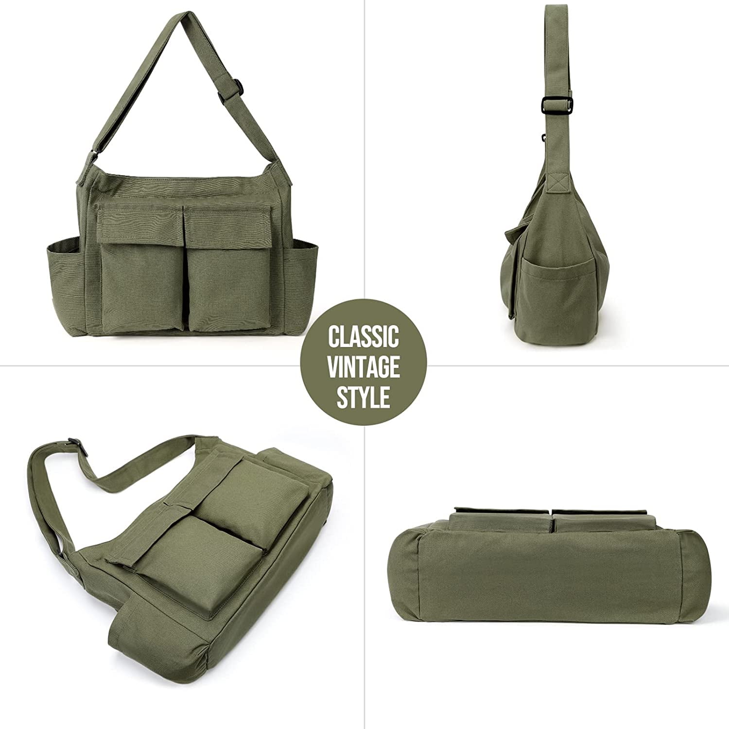 Canvas Messenger Bag Hobo Shoulder Bag Crossbody Bag with Multiple Pockets Large Tote Bag Handbag for Teen Women Men