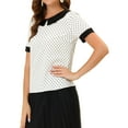 thumbnail image 5 of INSPIRE CHIC Women's Contrast Peter Pan Collar Polka Dots Short Sleeve Tops S White, 5 of 7